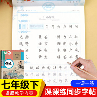 七年级下册语文字帖每日一练人教版初中生初一课本同步字帖练字寒假每日一练描红带笔画笔顺临摹硬笔书法练字本控笔训练钢笔部编版