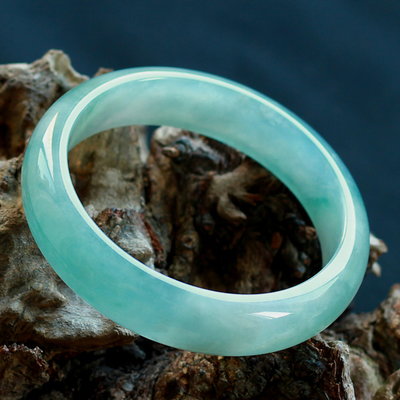 缅甸天然a货翡翠蓝绿色正装手镯58.09g(含标签)