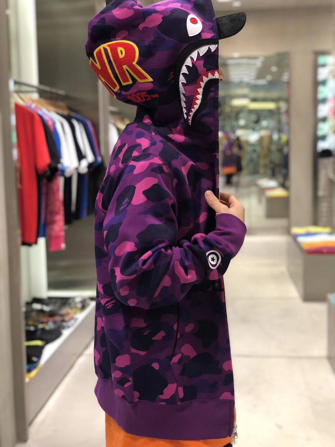 bapecolorcamoponrsharkziphoodie两色迷彩情侣鲨鱼外套