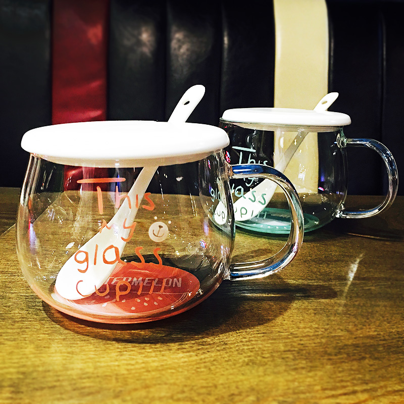 创意早餐牛奶杯家用女可爱办公室咖啡玻璃杯带盖带把耐热喝水杯子