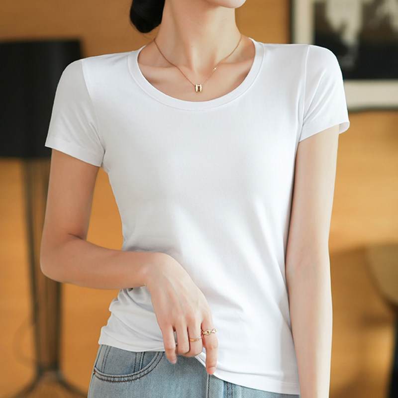 短袖t恤女白色紧身纯棉短款体恤夏季新款半袖修身内搭打底衫上衣
