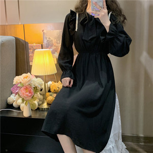 Mid-length waistband ruffle long-sleeved bottom dress