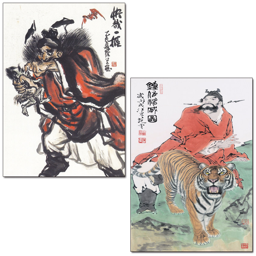 钟馗伏魔图画像门贴走道墙装饰画牛皮纸国画贴画海报墙壁贴纸图片