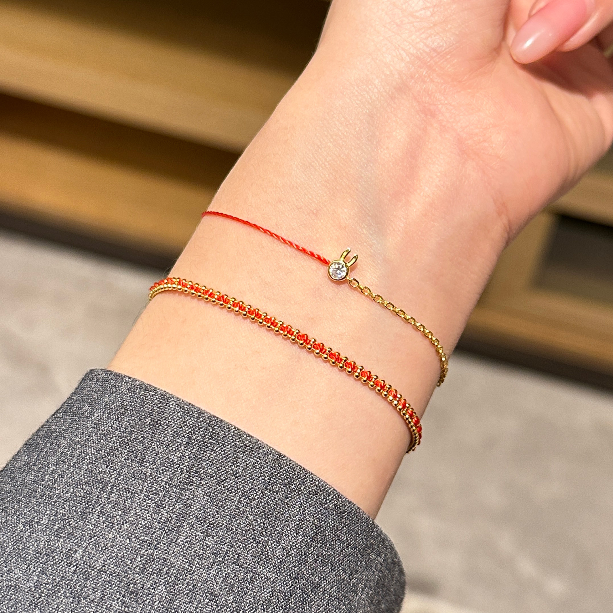 本命年18k法国redline小红绳编制珠珠手链女男情侣三人闺蜜幸运in