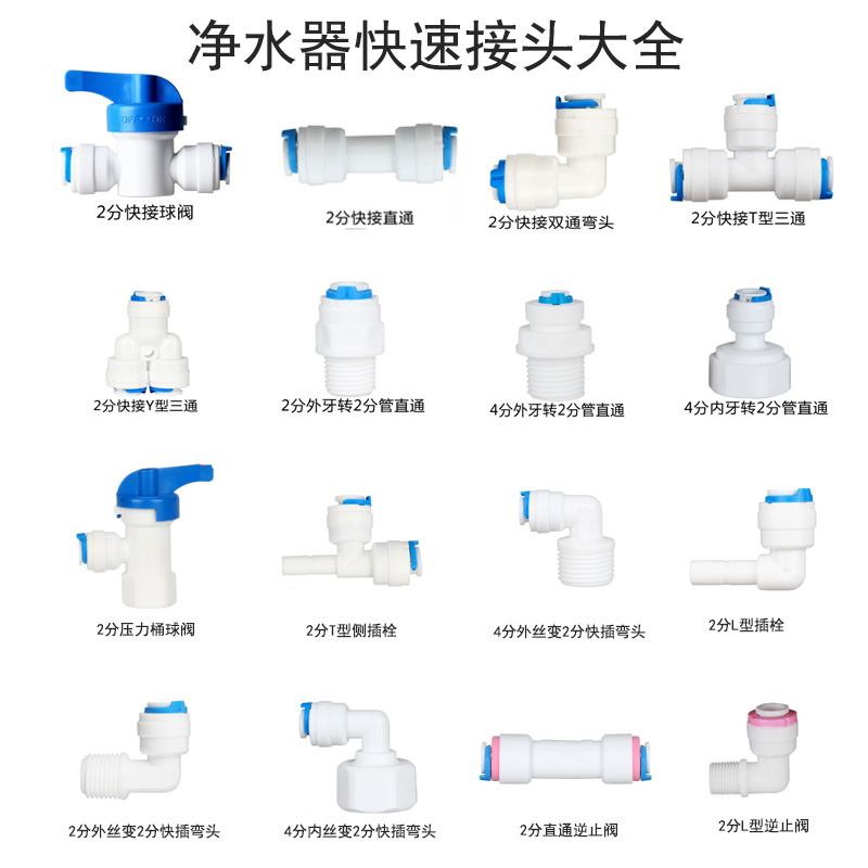 净水机接头配件2分3分变径丝扣快速接头PE管直通弯头接头球阀开关