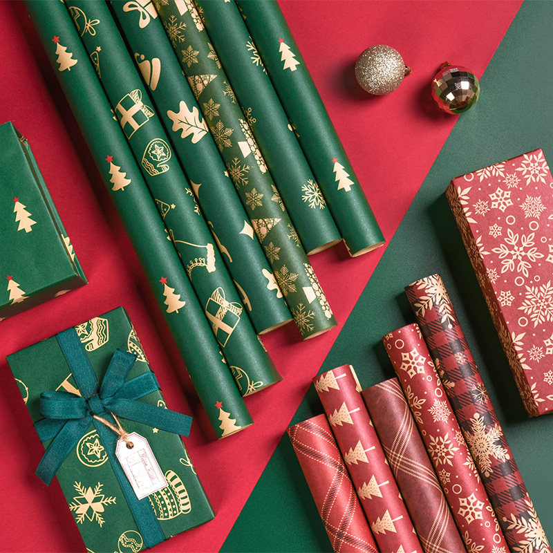 圣诞节礼品包装纸礼物纸圣诞礼物鲜花花束礼盒包装墨绿雪花包花纸