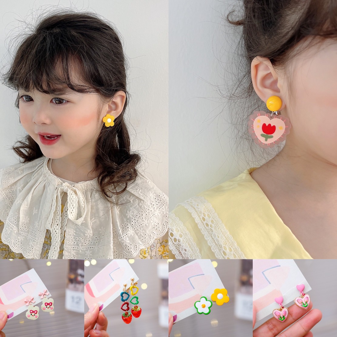 9儿童耳环耳夹无耳洞宝宝公主可爱卡通女孩女童假耳坠首饰耳钉饰品已