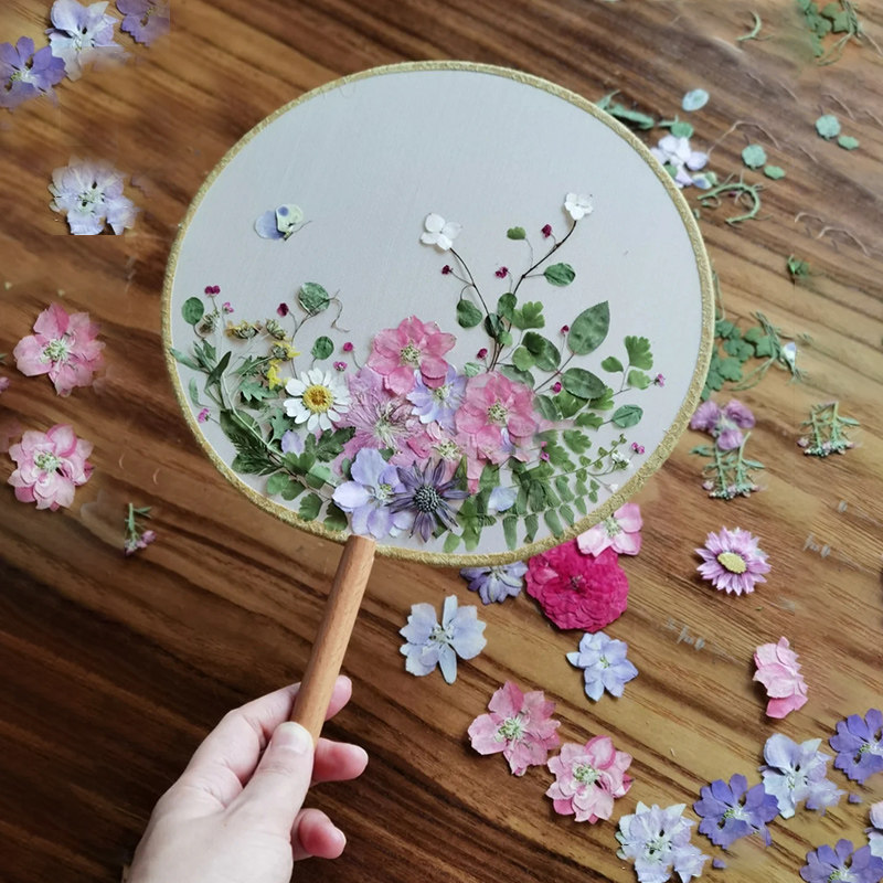 团扇diy材料包永生花压花干花母亲节手工古风扇子活动宫扇