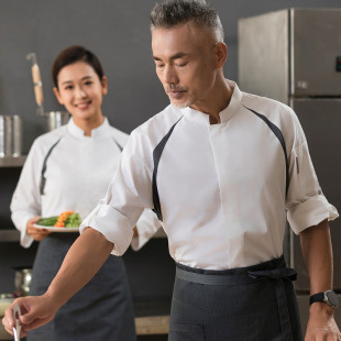 特斯美酒店厨师工作服男女纯棉蛋糕烘焙师火锅食堂厨房白色七分袖