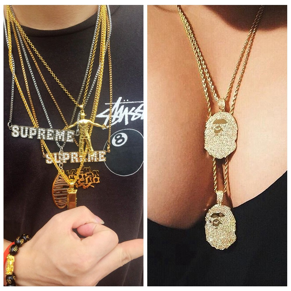 supreme项链天秤18ss说唱k金hiphop圆牌14k天平高桥盾圆牌水钻