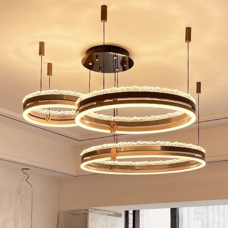 松伟led 圆环吊灯现代简约客厅餐厅灯水晶之恋复式楼梯多层灯