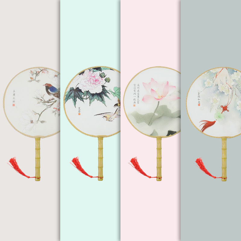 古风淡雅团扇圆扇直径21cm女式精装工艺礼品扇跳舞蹈扇