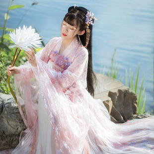 鲛人泪汉服女中国风仙气飘逸古风齐胸襦裙仙女樱花超仙大袖衫学生