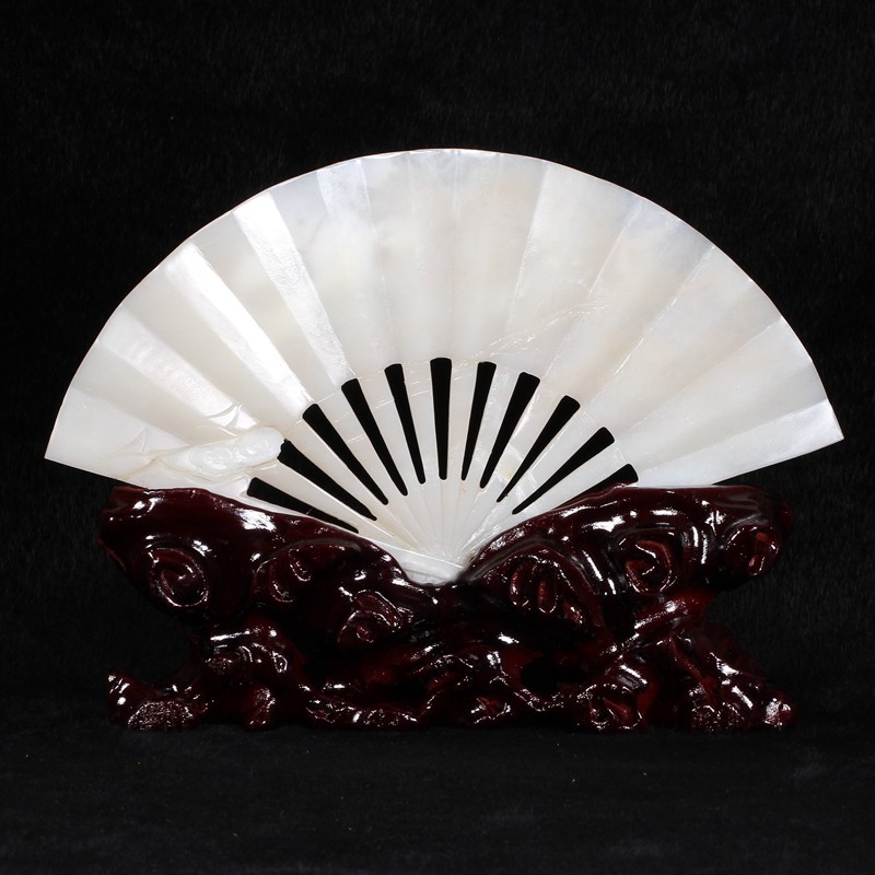 和田玉 摆件 扇子 龙凤呈祥 287.51克 送底座