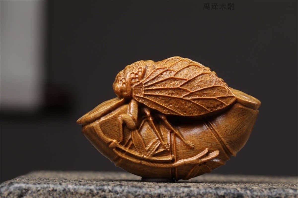 绿檀木雕创意一鸣惊人手把件实木雕刻工艺品知了随身文玩装饰摆件