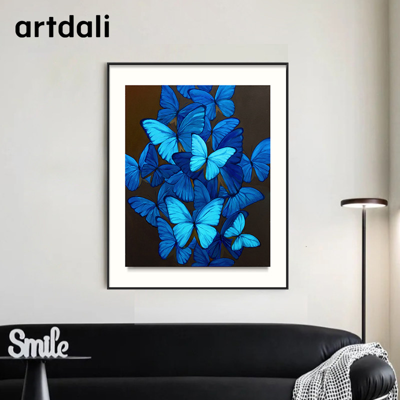 【大蓝闪蝶】艺术家王俊杰签名限量版画风景油画玄关竖版装饰挂画