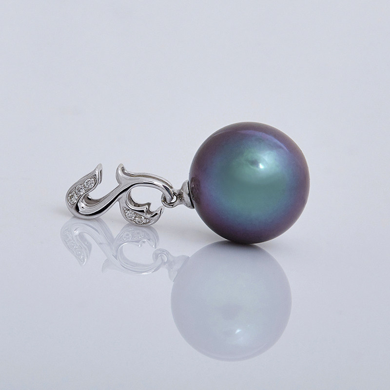 【国礼】阮仕珍珠 11.5mm 0.014克拉钻石 18k金 大溪地黑珍珠吊坠