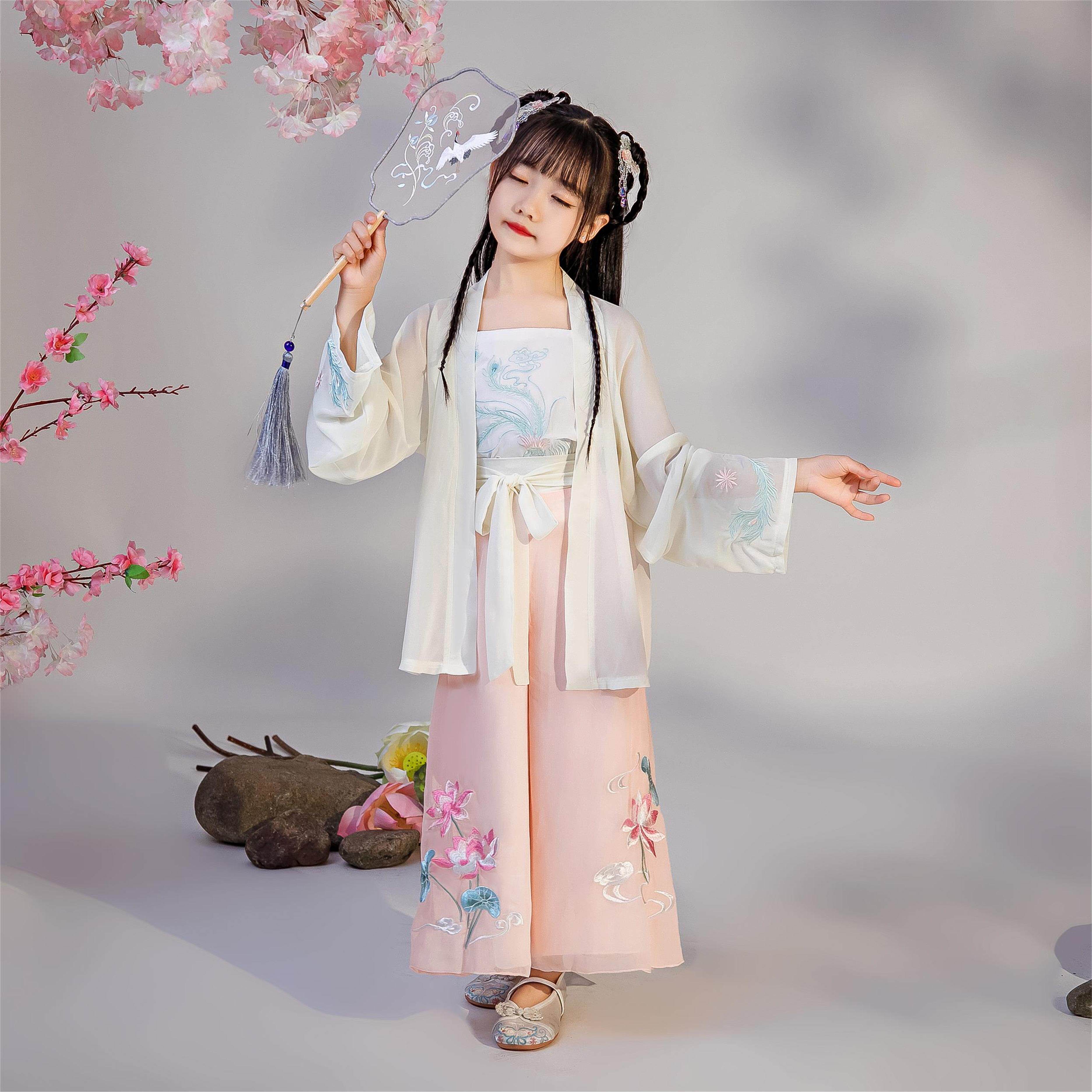 汉元素女童_原创汉服中国风儿童女童女孩宋裤汉元素刺绣夏装超仙宋制