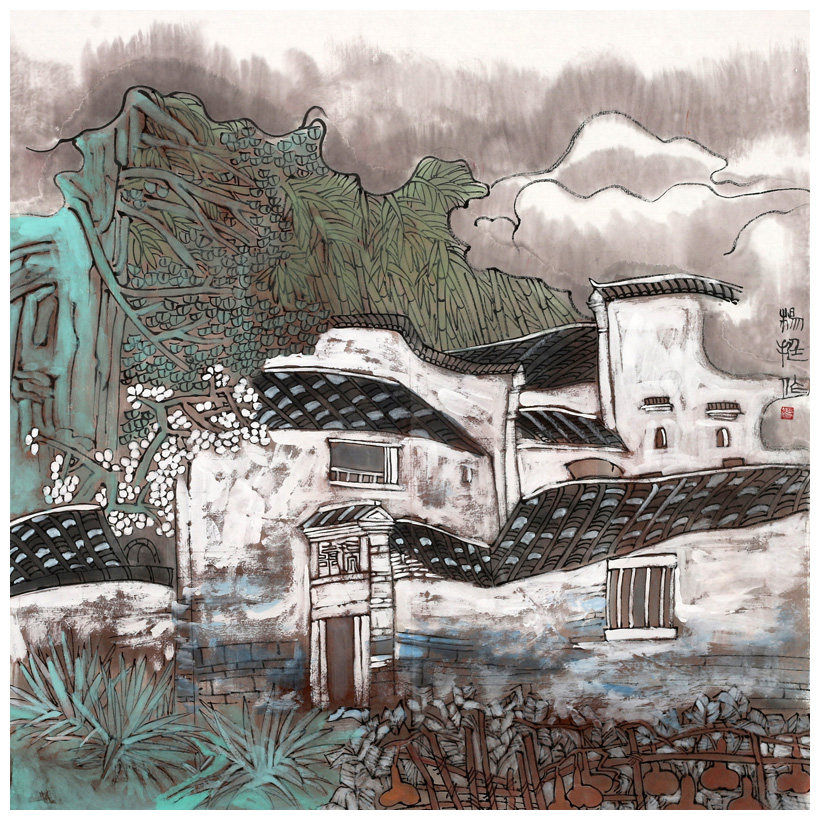 杨挺《人家》福建省画院副院长 中国美协会员