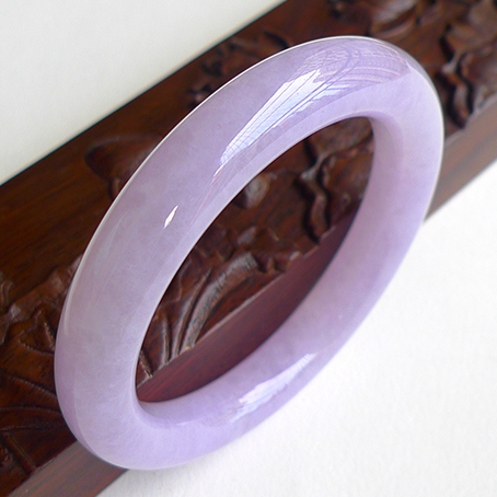 收藏级 老坑冰糯种粉紫翡翠圆条手镯 74.78g