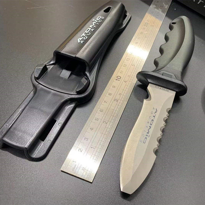 atomic knife-blunt ti6 titanium 防腐蚀钛合金潜水刀 尖头 钝型