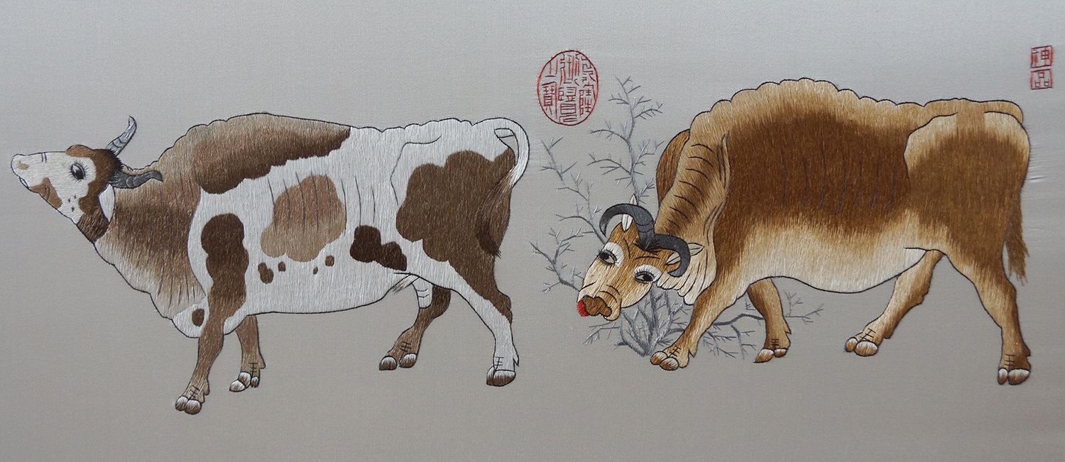 苏绣 单面绣《五牛图》装饰画