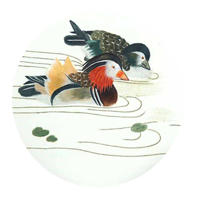 苏绣《心形鸳鸯》双面绣台屏 工美大师 沈雪娥