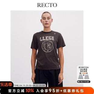 RECTO设计师品牌24春夏新款短版LLEGE LOGO短袖t恤短袖宽松纯棉