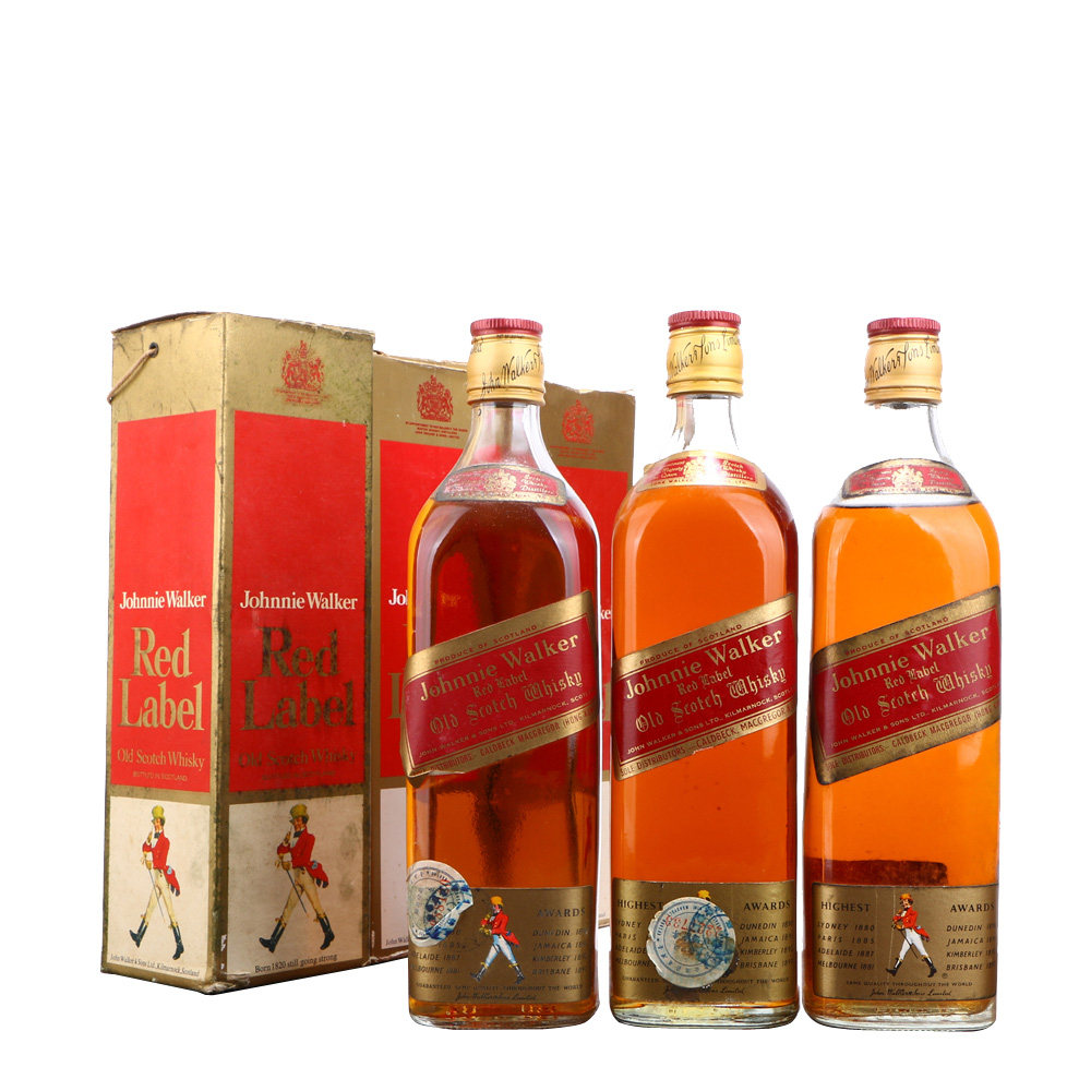 72/80年代尊尼获加红方苏格兰威士忌酒43度750ml3瓶老洋酒