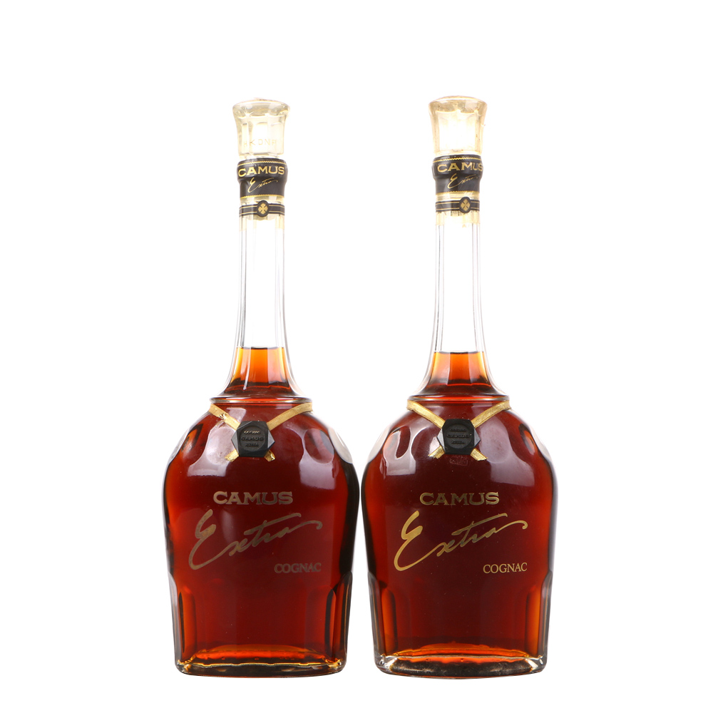 33/90年代初卡慕金花extra特级干邑白兰地 40度700ml*2瓶老洋酒