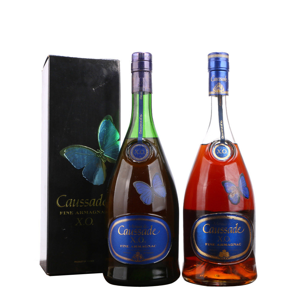 76/80-90年代法国蓝蝶xo白兰地40度700ml*2瓶老洋酒