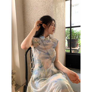 王少女的店新中式国风连衣裙套装2024年新款改良印花旗袍半身裙子