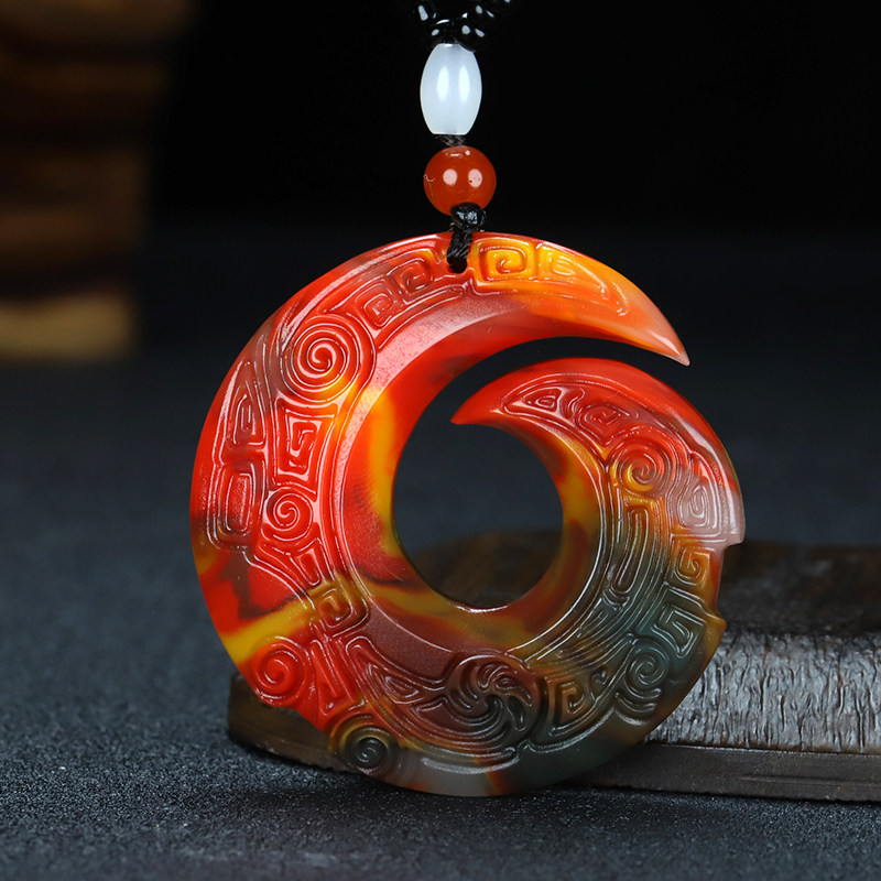 新疆和田玉彩玉扭转乾坤挂件天然玉石时来运转吊坠平安扣龙钩玉佩