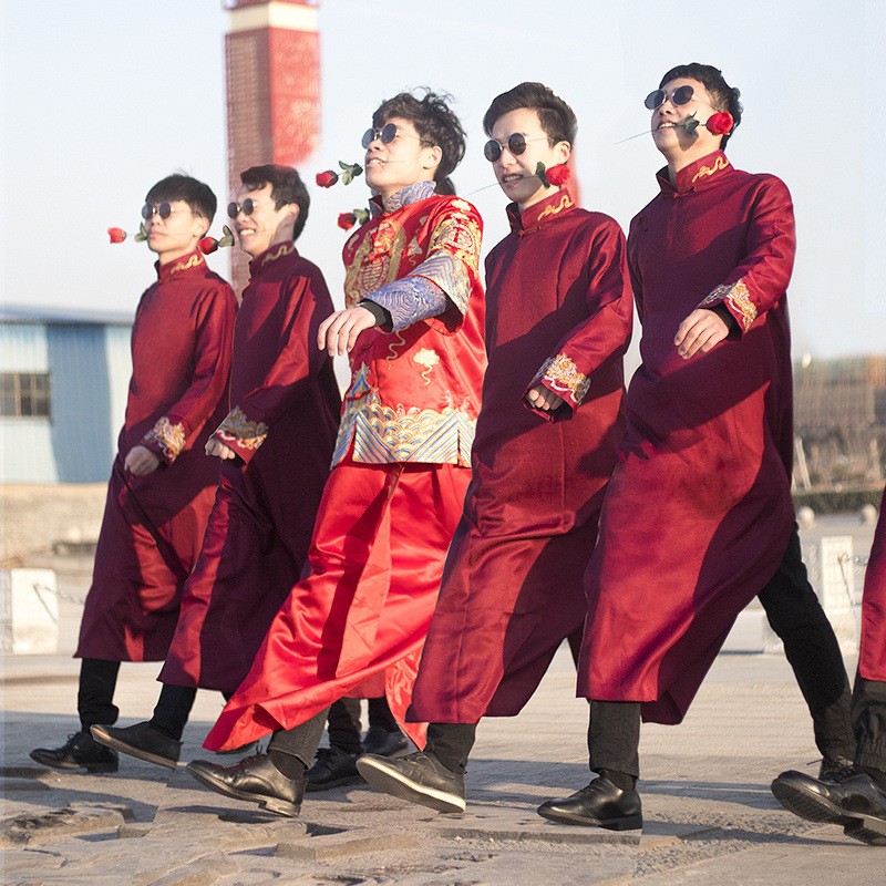 出租新款中式伴郎服秀禾服 男装长袍马褂结婚相声表演服演出服男