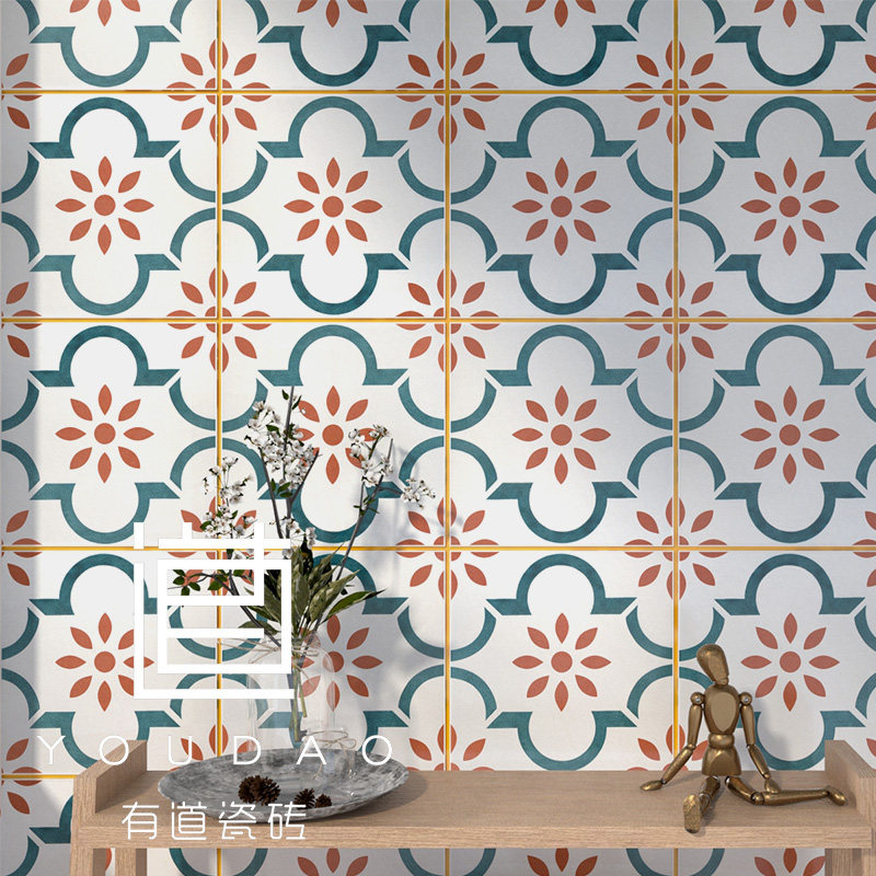 一折砖试_花砖北欧复古厨房卫生间地砖阳台瓷砖200x200浴室墙砖网红砖