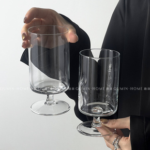 趣皿直筒高颜值透亮玻璃杯高脚杯葡萄酒杯红酒杯子小众简约甜酒杯