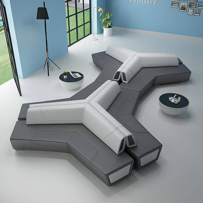 胜优美皮艺沙发办公沙发创意弧形真皮沙发整装现代简约办公室异形