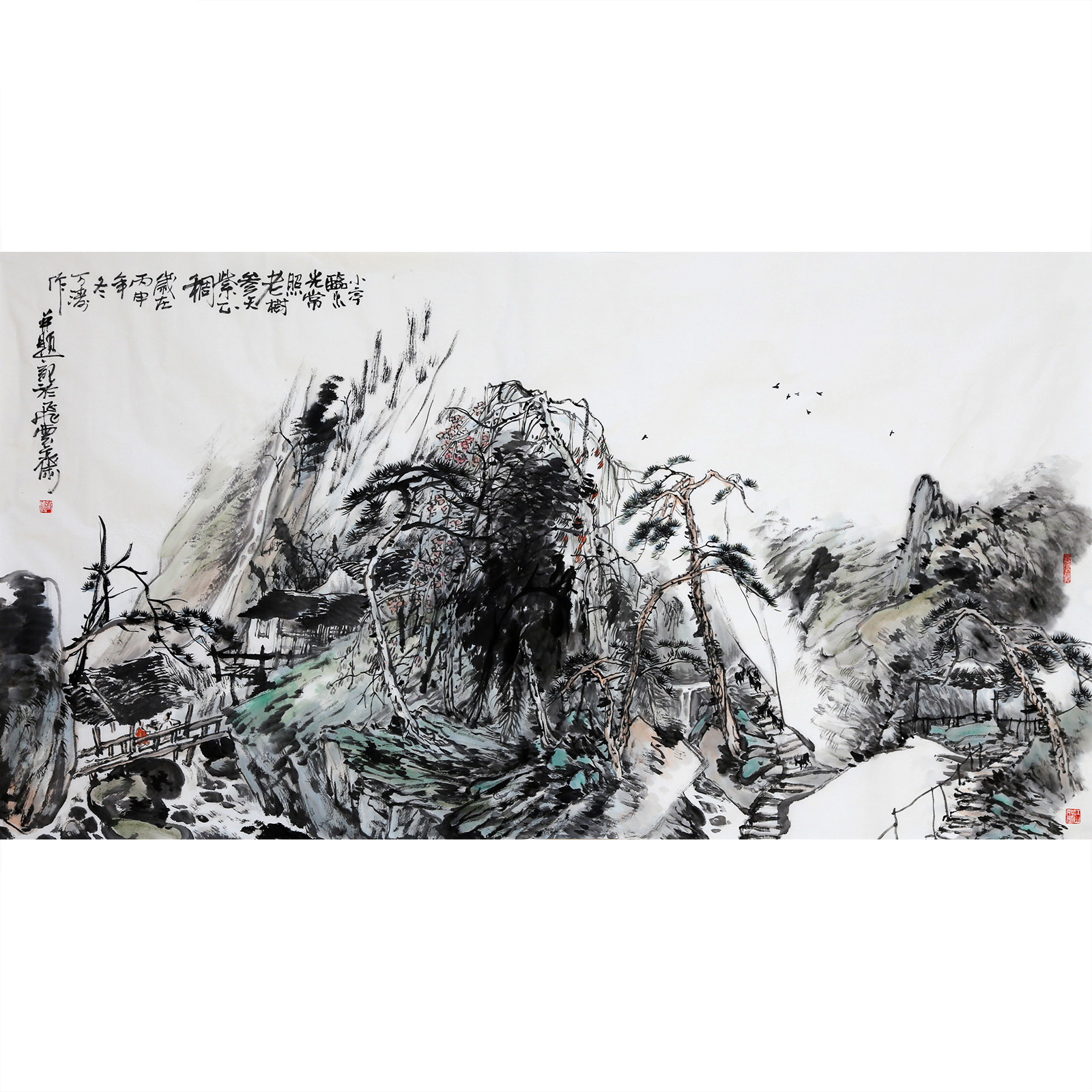 万涛《小亭临水光常照》巨幅180x96cm 广西省美协会员 墨华斋4494
