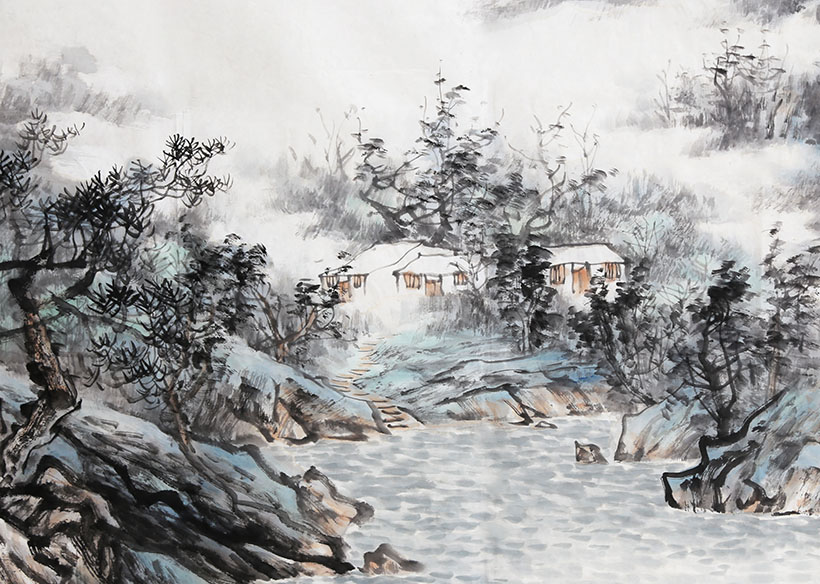 全星恒《湖山清晓》吴道子艺术馆理事 一级书画家1.8米 4705