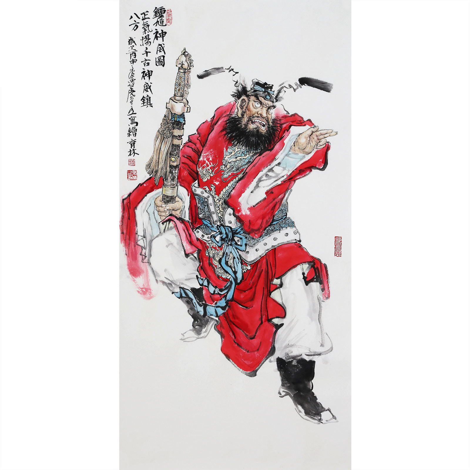 时育林《钟馗神威图》北京美术家协会会员 136x68cm 墨华斋4511