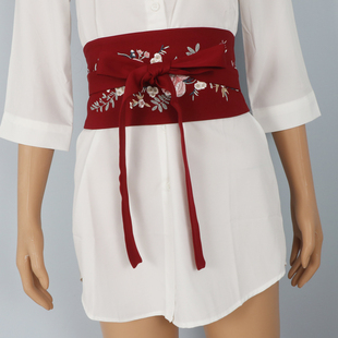 中国风国潮花朵刺绣布料系带复古宽腰封女配汉服和服束腰时尚腰带