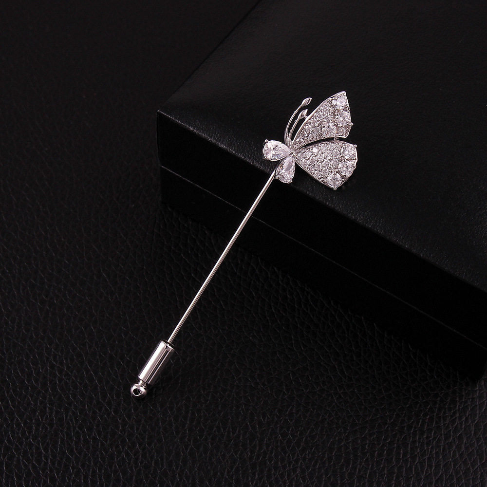 新光饰品 时尚奥地利水晶蝴蝶胸针 男女百搭镶锆石插针一字针
