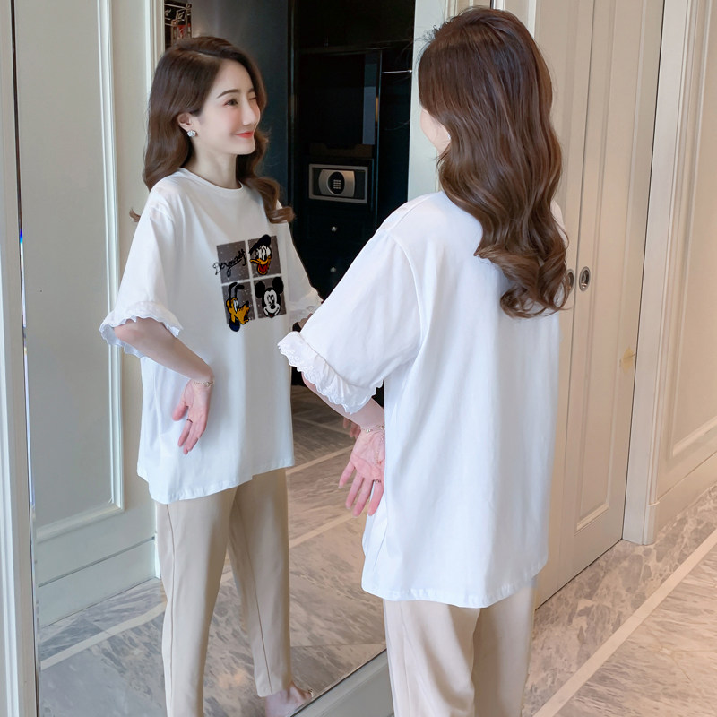 实拍现货2021新款孕妇装上衣女胖mm宽松大码体恤上衣夏季T恤