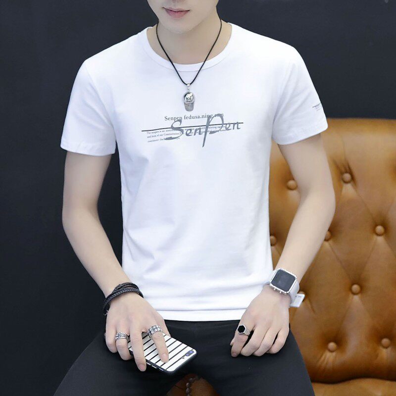 夏季圆领短轴男士短袖t恤夏天学生字母短衣服韩版休闲纯棉男衫土