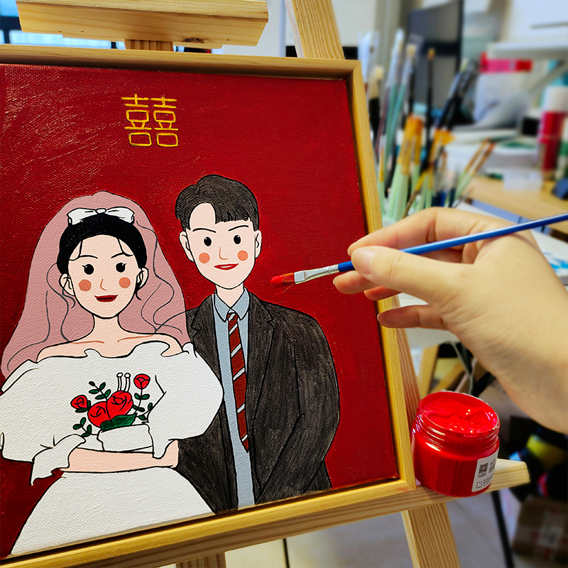 结婚礼物送新人照片定制diy手绘画送闺蜜新婚夫妇的手工高级礼品