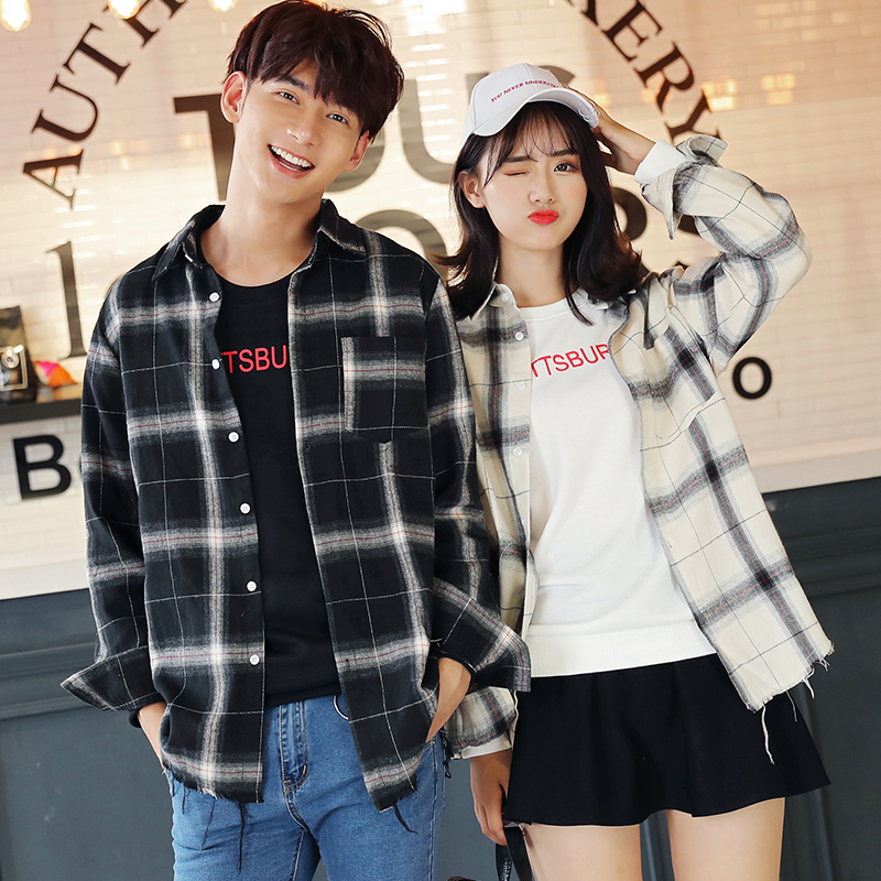 Couples dress 2019 Autumn Korean Edition Self cultivation men and women jacket Versatile student Class clothes lattice Long sleeve shirt coatin the Women's clothing/Boutique , Shirt category - from Buy2taobao.com to provide professional Taobao agent buy service