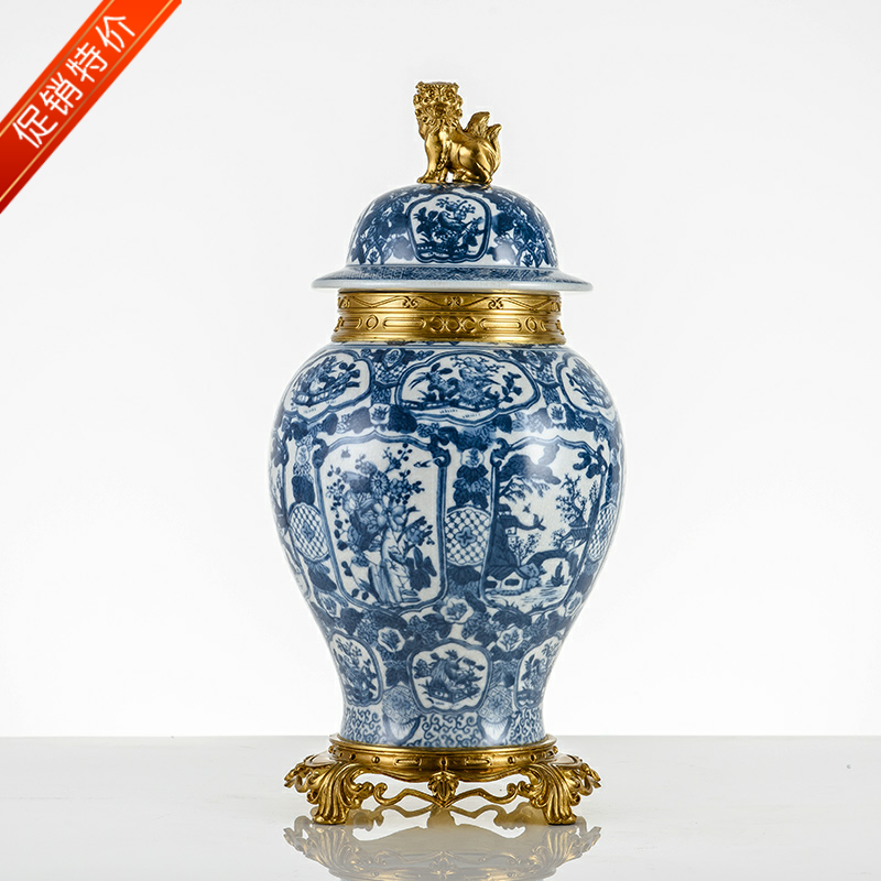 American style Blue and white ceramics General tank Decoration Neoclassical a living room Luxurious Entrance fireplace Luxurious Copperin the Home accessories , Decoration category - from Buy2taobao.com to provide professional Taobao agent buy service