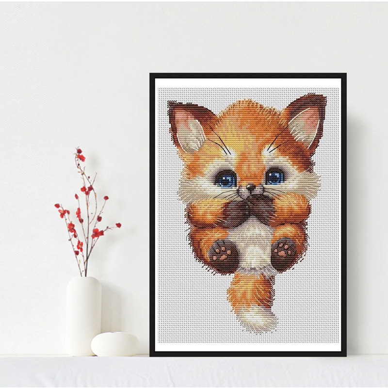 可爱的小狐狸十字绣线绣小件可爱卡通动物儿童房自己绣简单秀印花
