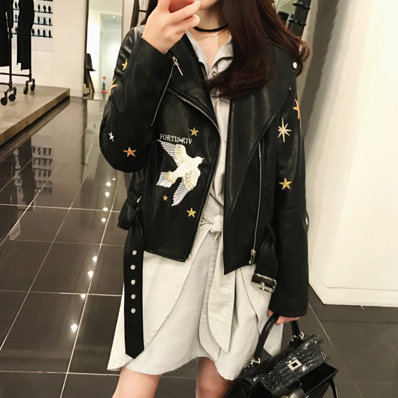 2020 new pattern Big heavy industry Embroidery leather clothing spring and autumn belt PU coat Self cultivation locomotive leather jacket fashionin the Women's clothing/Boutique , Leather clothing category - from Buy2taobao.com to provide professional Taobao agent buy service