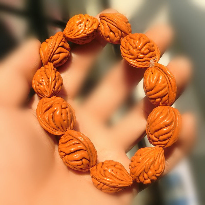 纯野生秦岭特大刺龙纹山桃核胡手串机刷玉化精品包邮男女款24mm